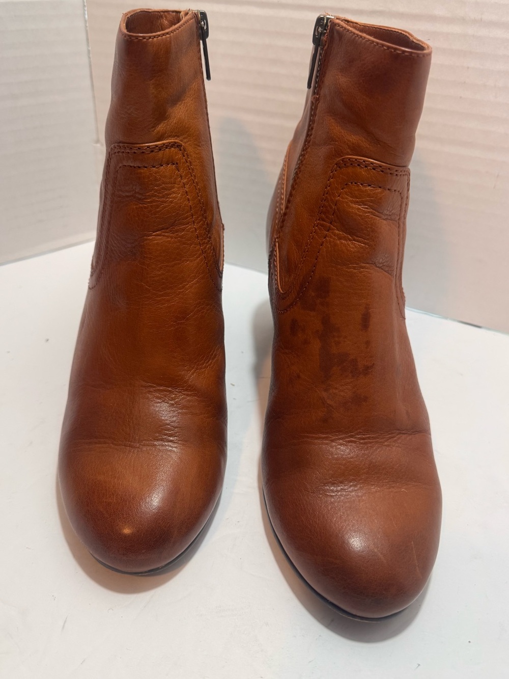 FRYE Stella Zip Short Cognac Leather Ankle Boots Size 7.5 M